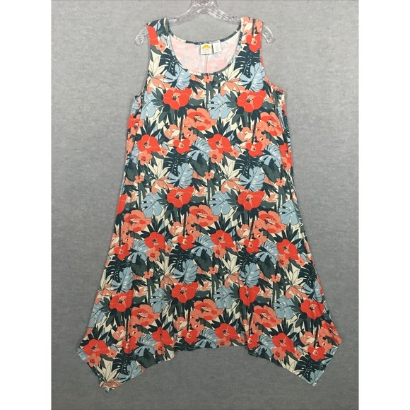 C&C California Dresses & Skirts - C&C California 1X Midi Maxi Dress Orange Green Tropical Handkerchief Hem Stretch